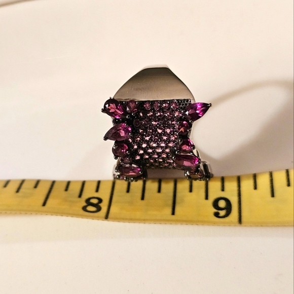 4.66 CTW Raspberry Rhodolite Rhodium Over Sterling Cocktail Ring Size 8 R1P23 - Picture 11 of 12